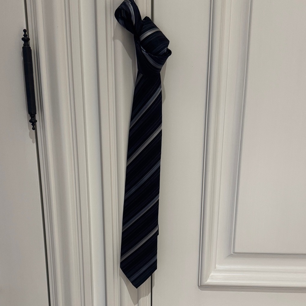 Striped Black Blue and Gray Tie